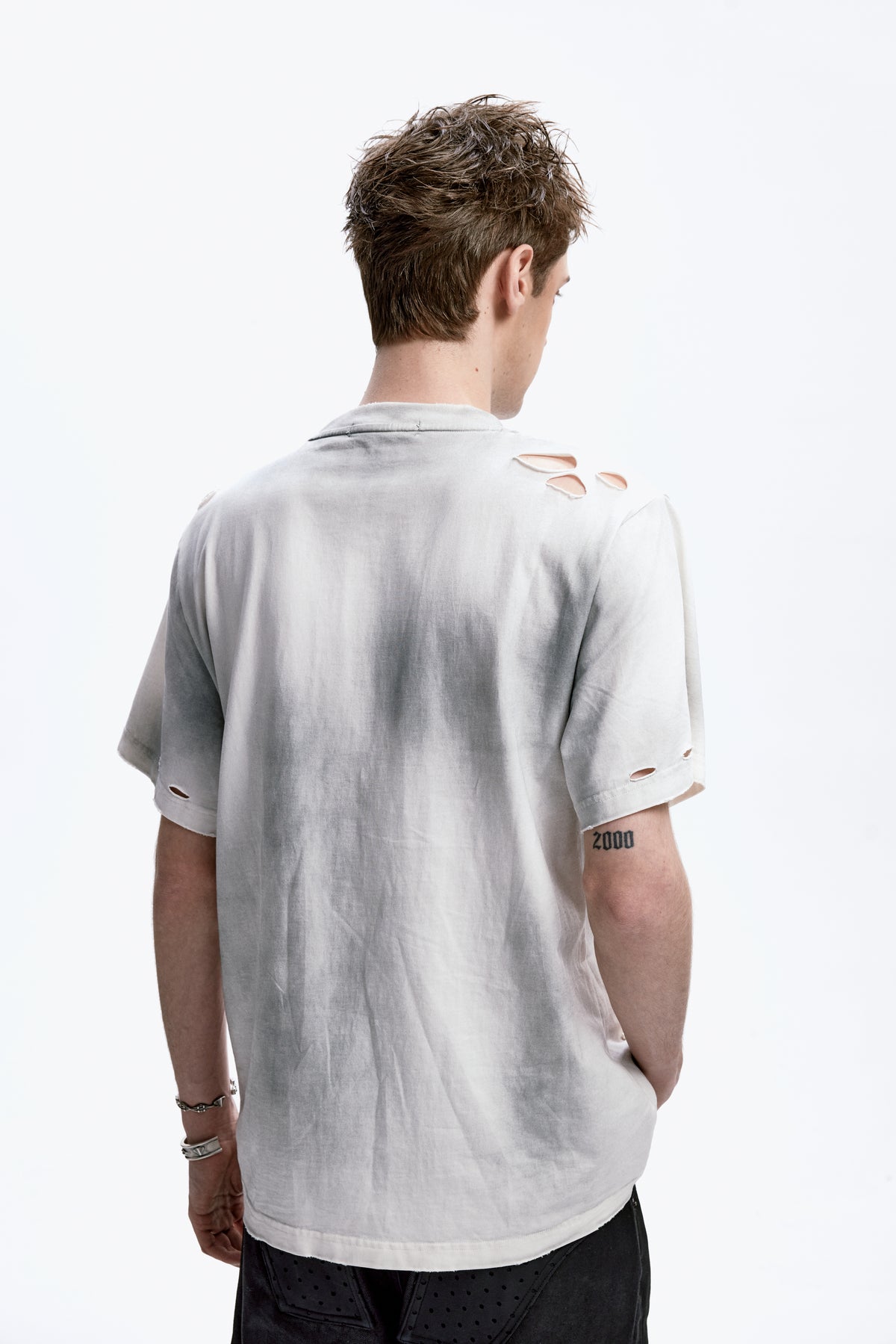 Braces-distressed  T-shirt with water-based print