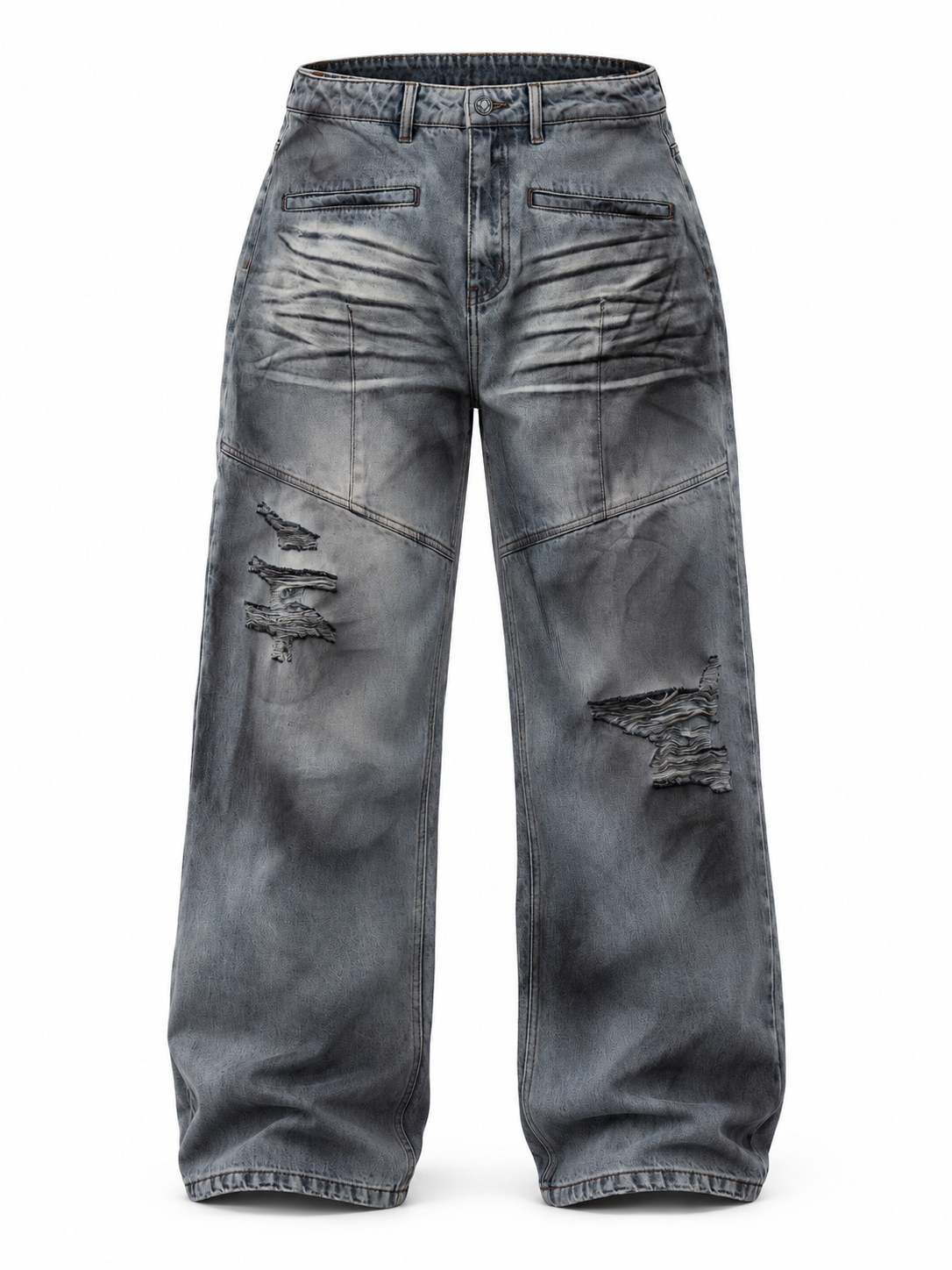 Distressed Straight-Leg Blue Jeans