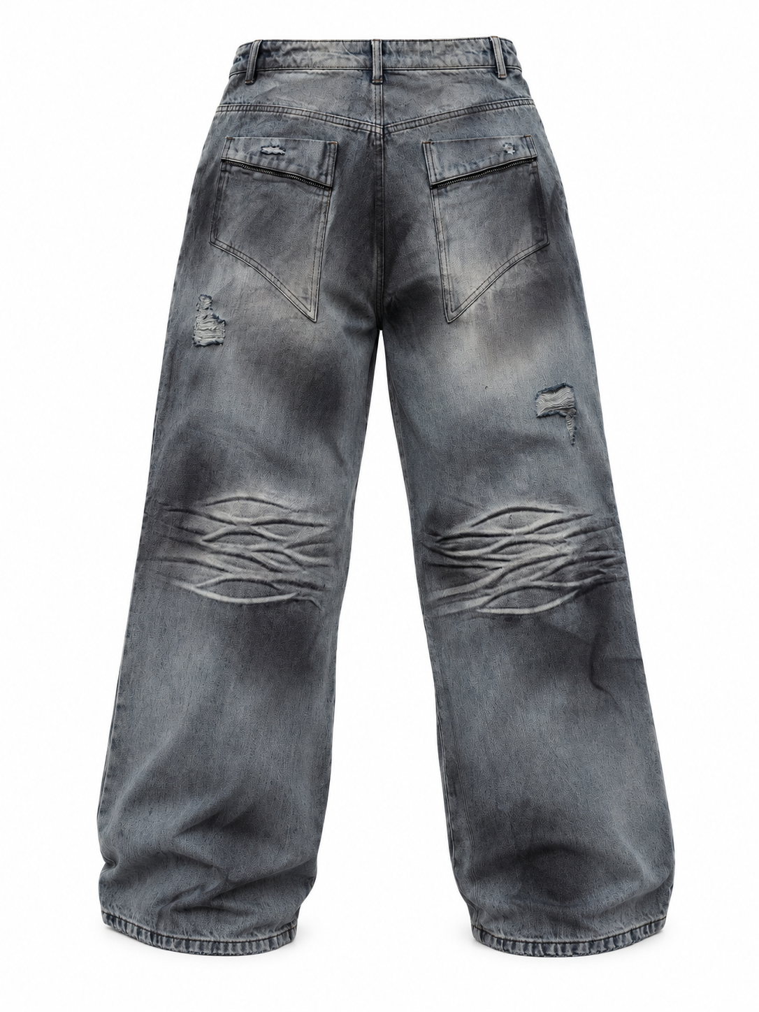 Distressed Straight-Leg Blue Jeans