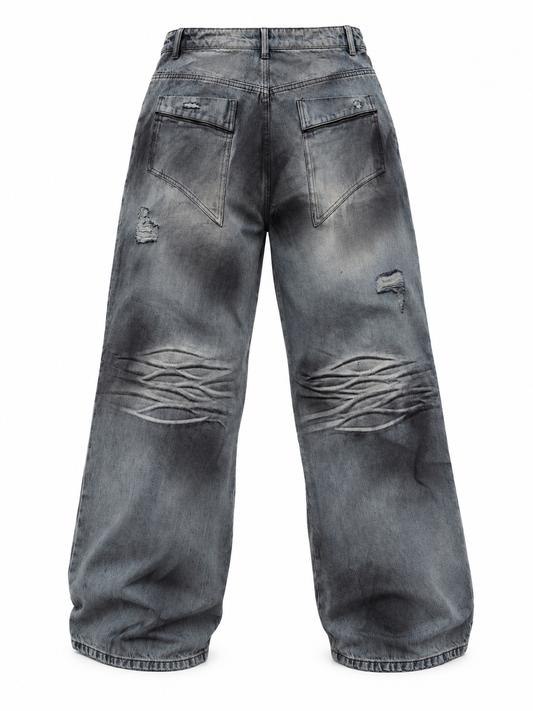 Distressed Straight-Leg Blue Jeans