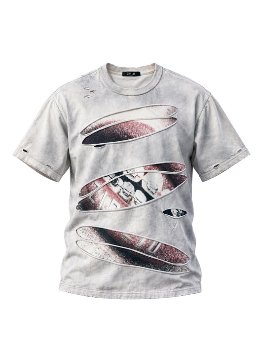 Braces-distressed  T-shirt with water-based print